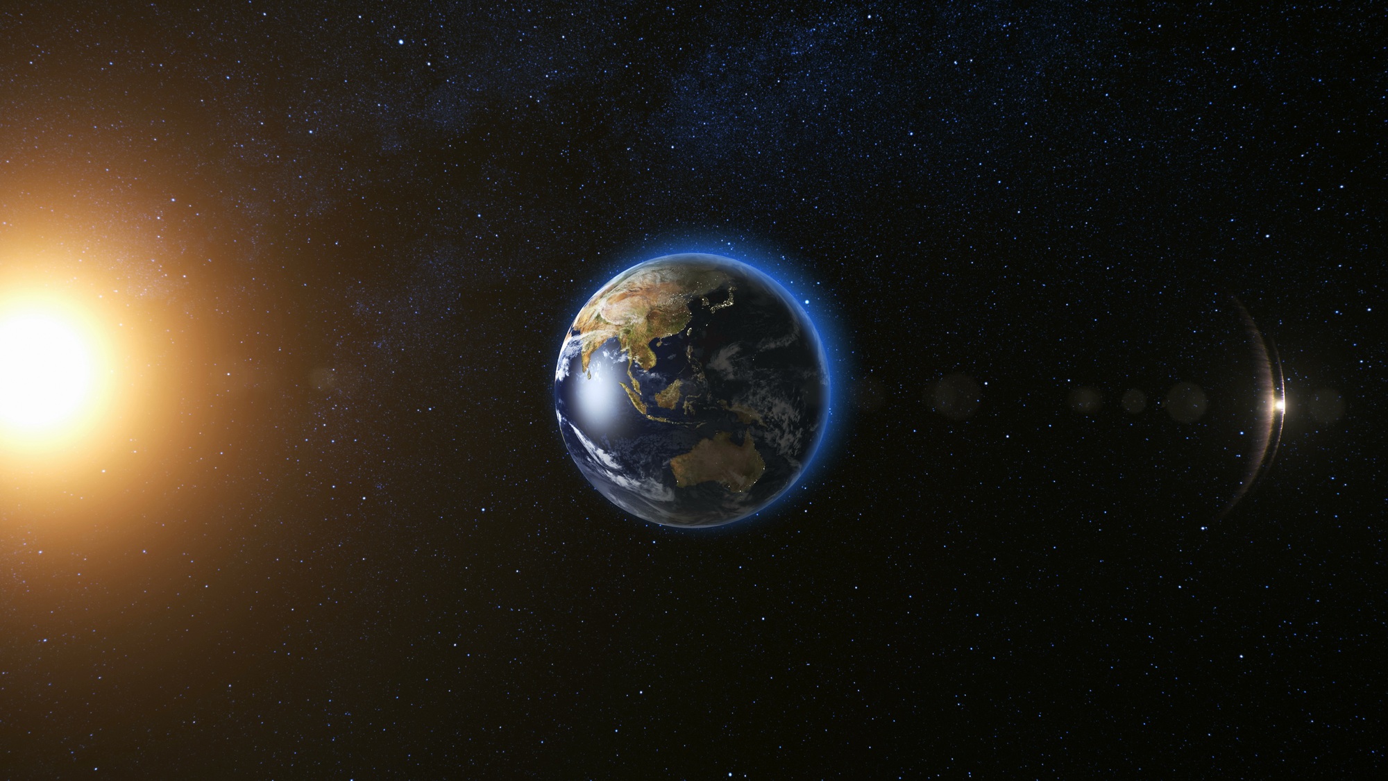 Space view on Planet Earth and Sun in Universe